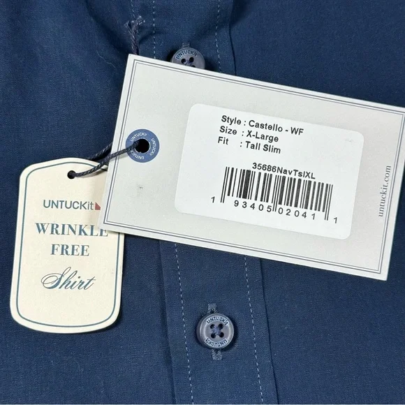 NWT UNTUCKit Castello Navy Blue Wrinkle Free Shirt XL Tall Slim - Picture 5 of 15